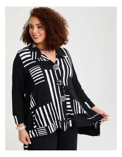 Button Wiseguy Natural Cardigan in Black/White Print