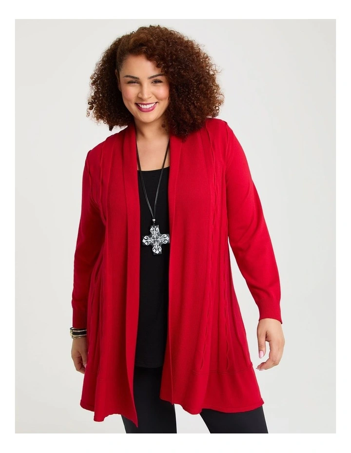 Lettuce Edge Bamboo Knit Cardigan in Ribbon Red image 1