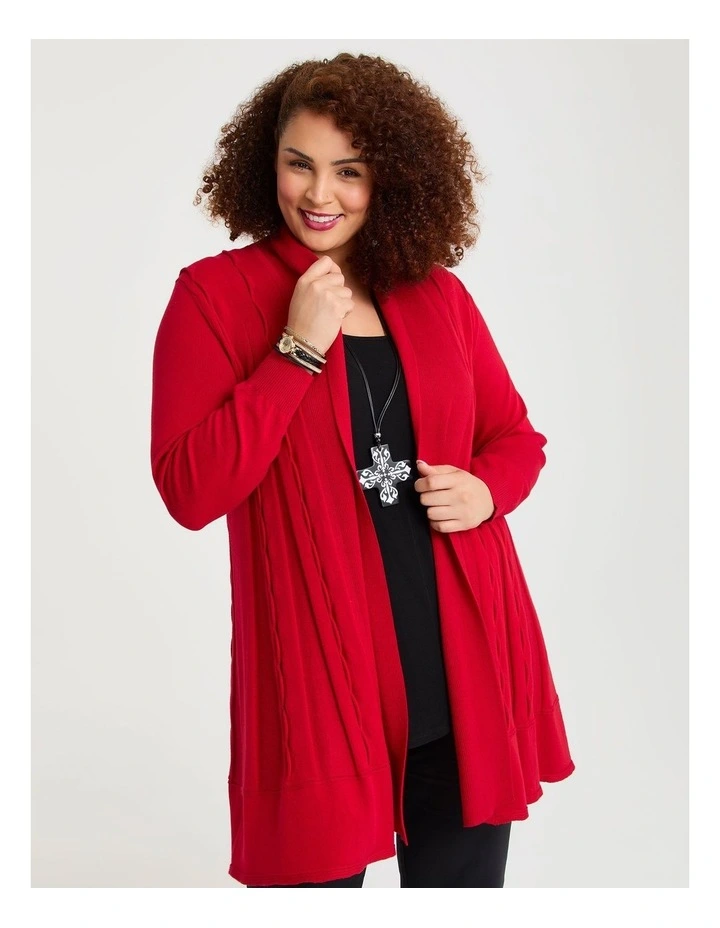 Lettuce Edge Bamboo Knit Cardigan in Ribbon Red image 3