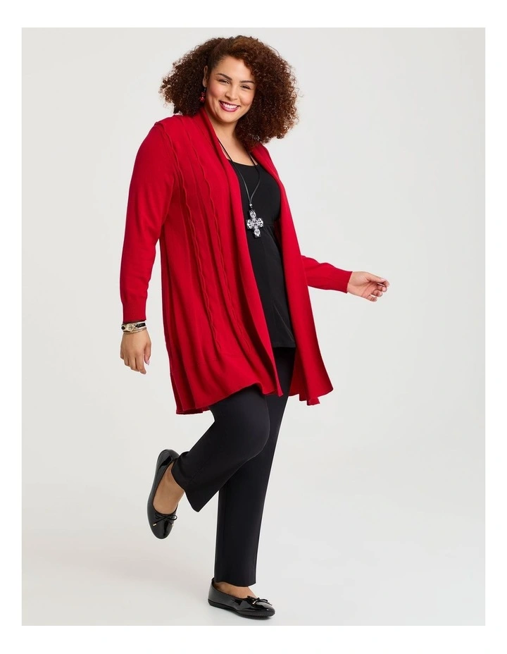 Lettuce Edge Bamboo Knit Cardigan in Ribbon Red image 4