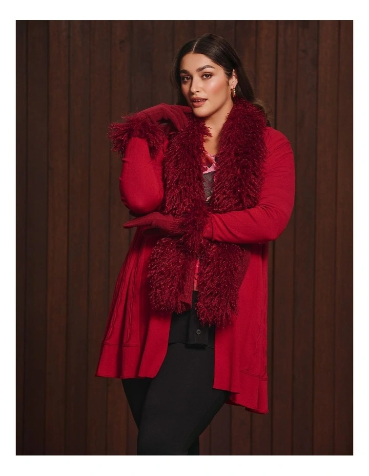 Lettuce Edge Bamboo Knit Cardigan in Ribbon Red image 5