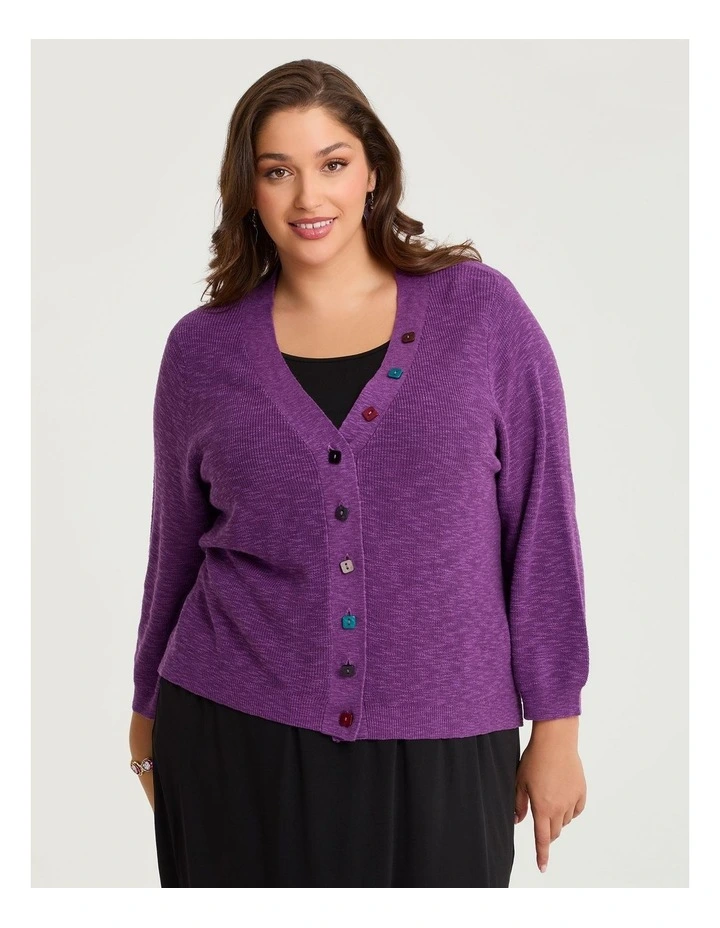 Haven V-neck Cotton Linen Cardigan in Bright Violet image 1