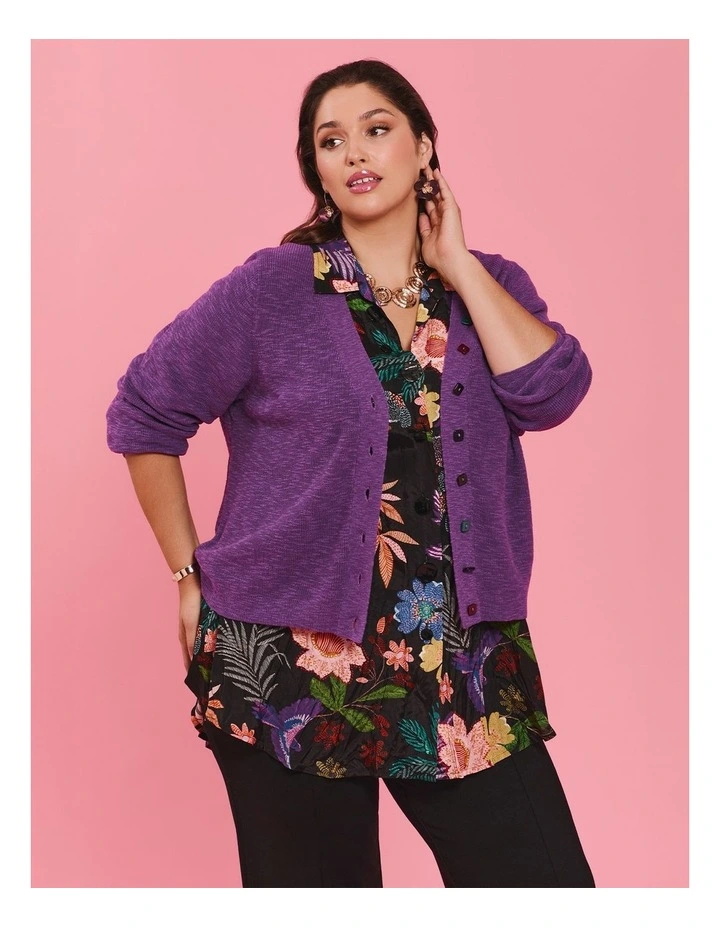 Haven V-neck Cotton Linen Cardigan in Bright Violet image 3