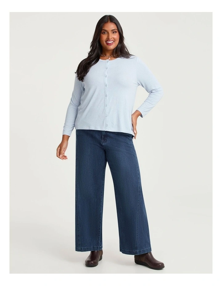 Australian Wool Blend Cardigan in Sky Blue Marle image 3