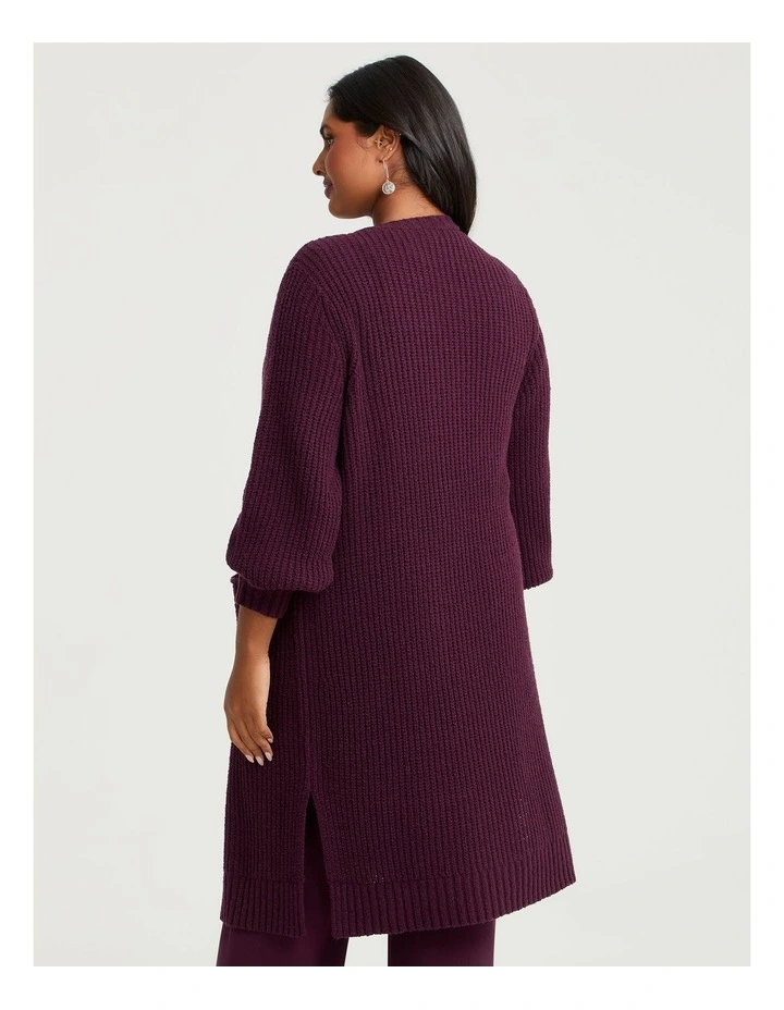 Longline Pocket Rib Cardigan in Wine image 2