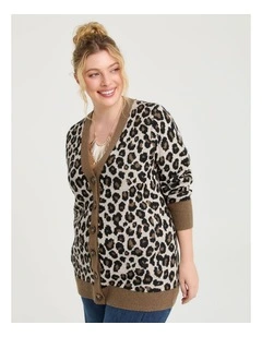 Animal Button Through Cardigan in Natural Animal