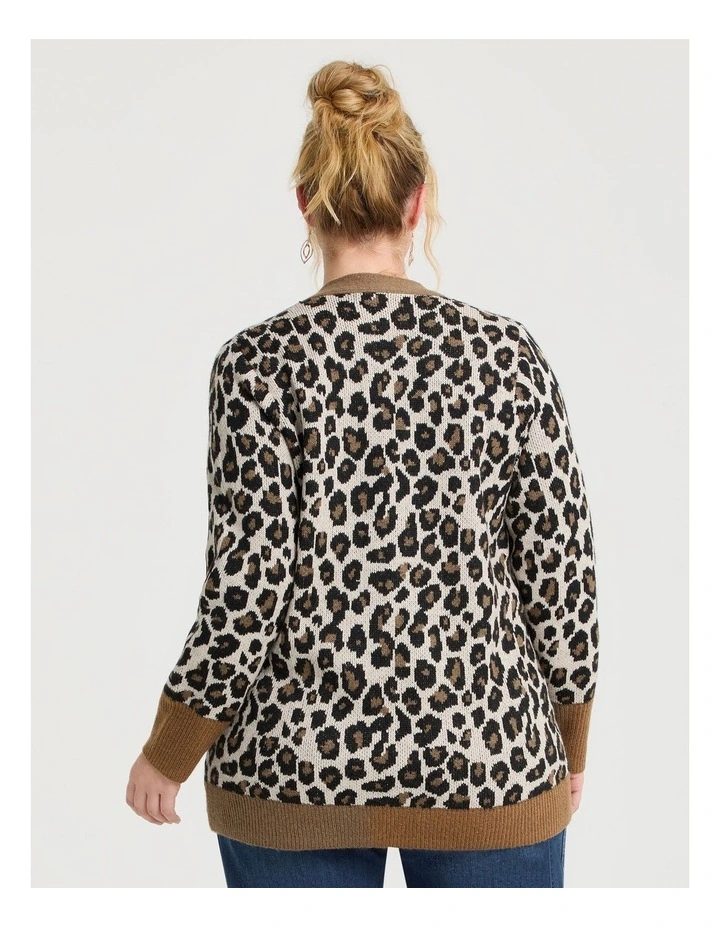 Animal Button Through Cardigan in Natural Animal image 2