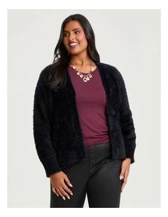 Fluffy Knit Short Cardigan in Black