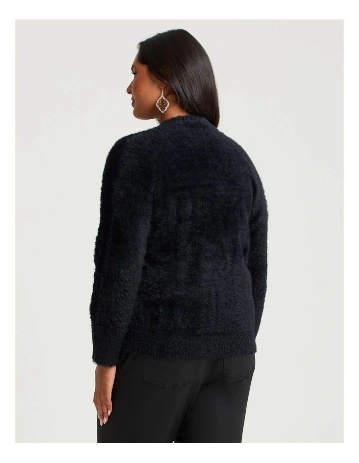 Fluffy Knit Short Cardigan in Black image 2