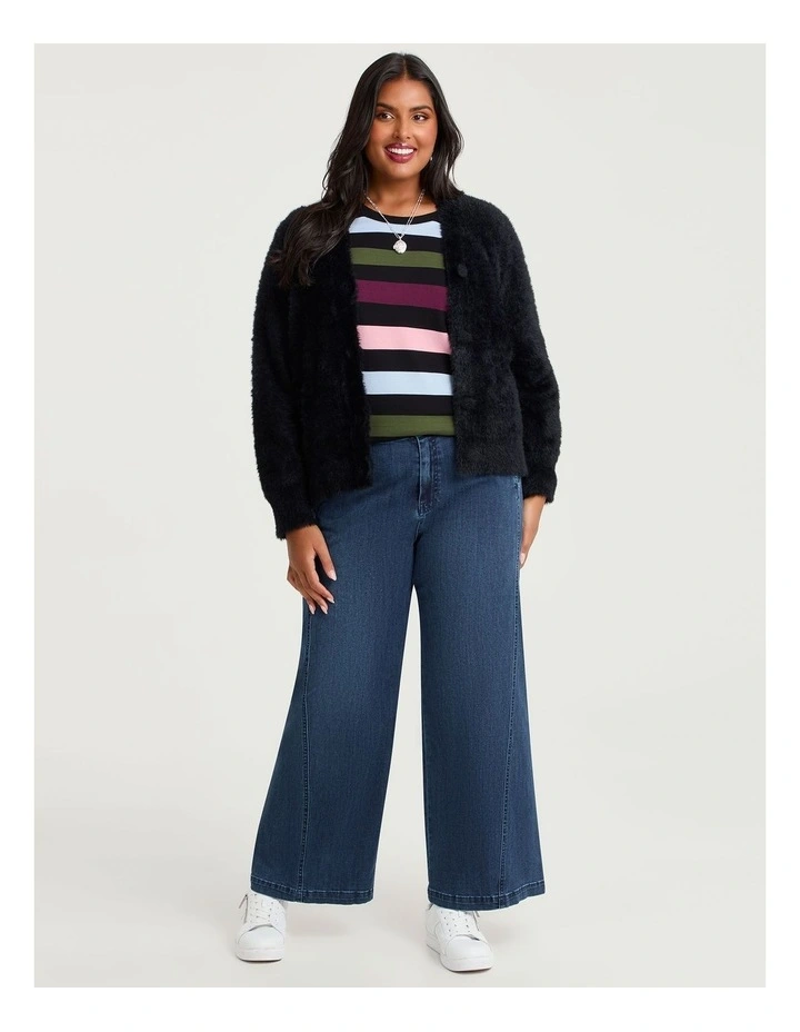 Fluffy Knit Short Cardigan in Black image 4