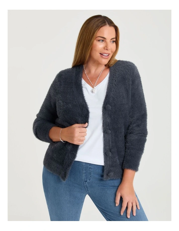 Fluffy Knit Short Cardigan Storm Grey image 1