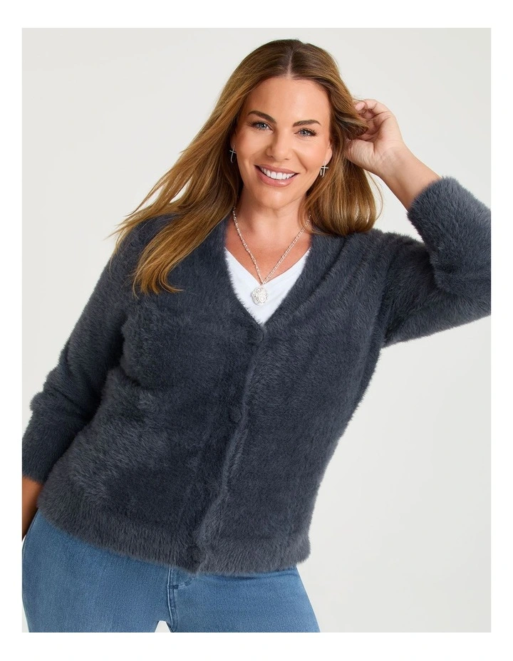 Fluffy Knit Short Cardigan Storm Grey image 3