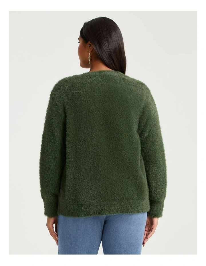 Fluffy Knit Short Cardigan in Clover Green image 2