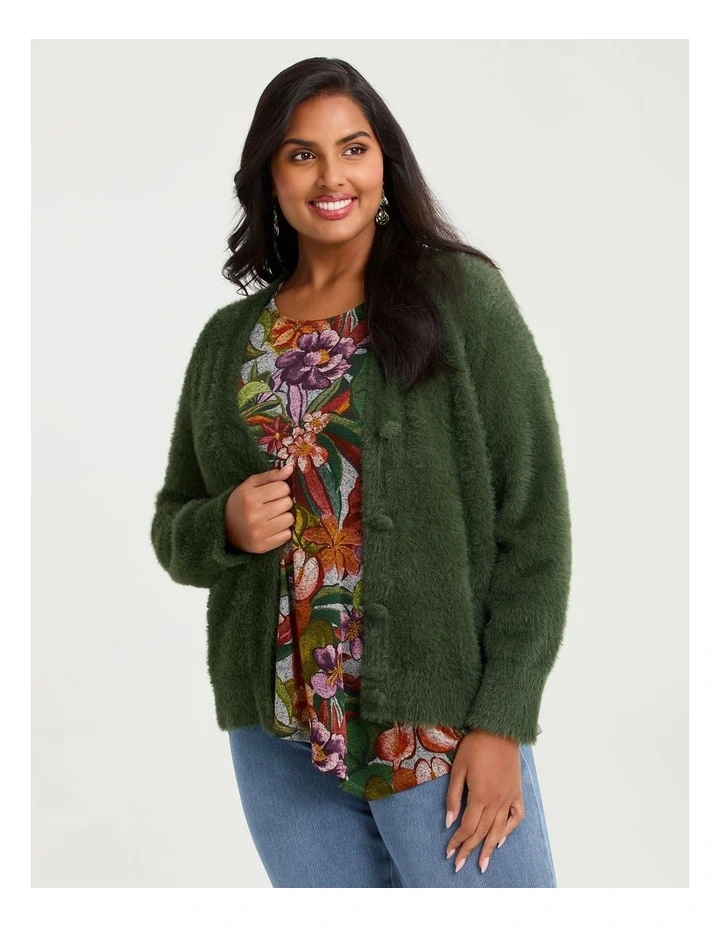 Fluffy Knit Short Cardigan in Clover Green image 3