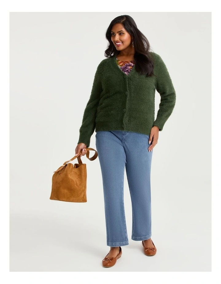 Fluffy Knit Short Cardigan in Clover Green image 4