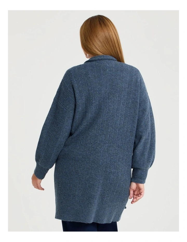 Ribbed Pocket Cardigan Denim Marle image 2