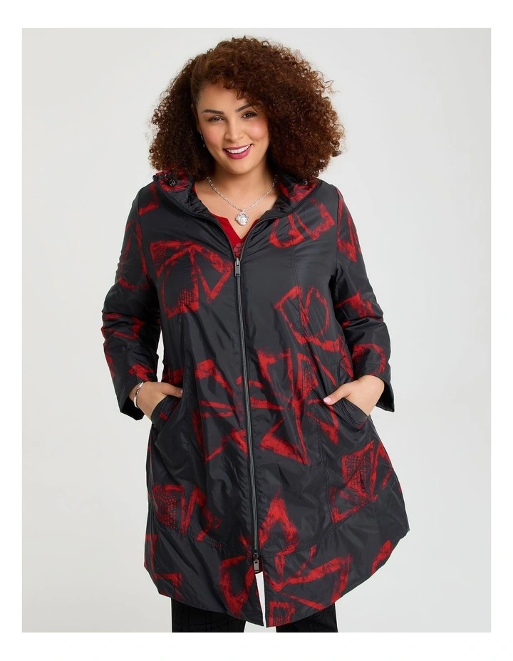 Rhapsody Reversible Puffer Coat in Black/Red Print image 1