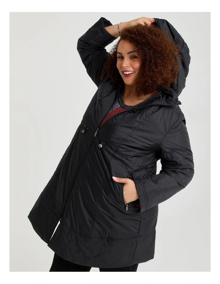 Rhapsody Reversible Puffer Coat in Black/Red Print image 2