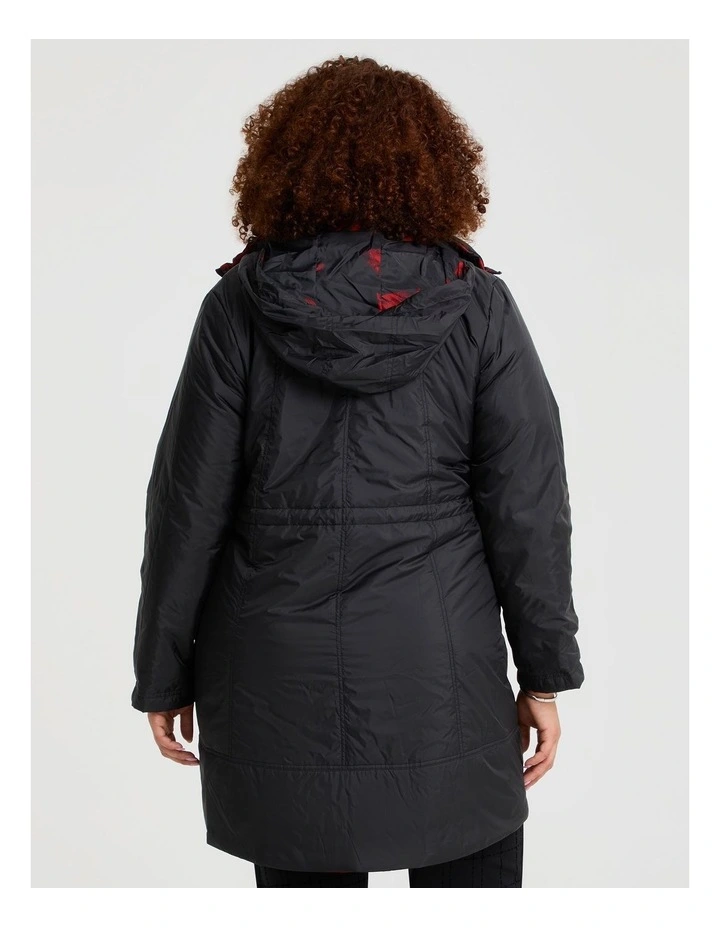 Rhapsody Reversible Puffer Coat in Black/Red Print image 3