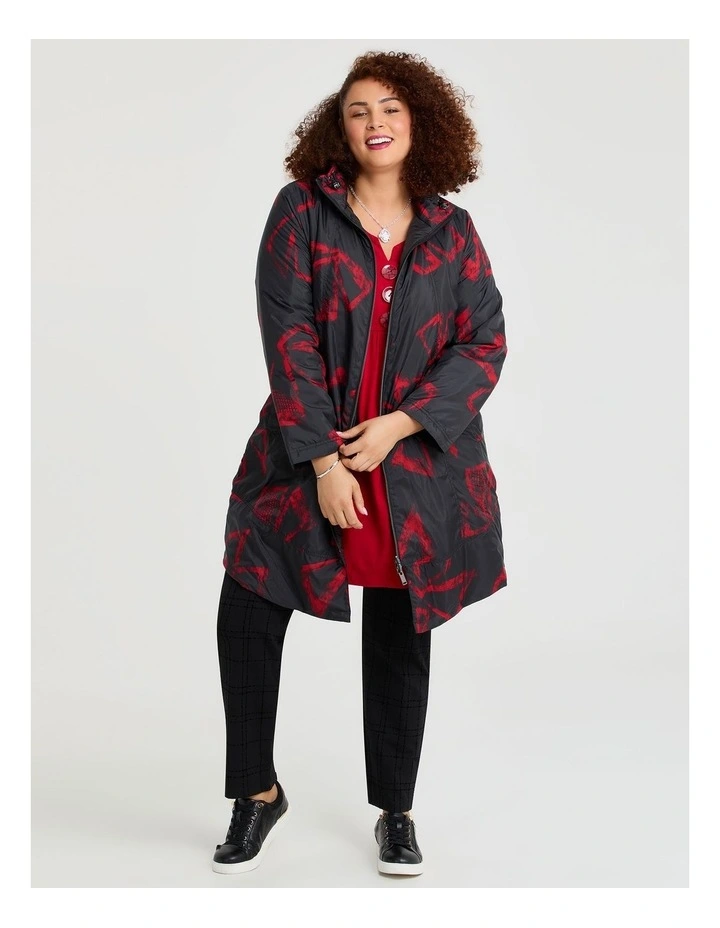 Rhapsody Reversible Puffer Coat in Black/Red Print image 5
