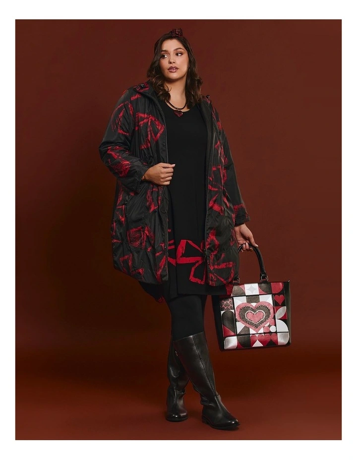 Rhapsody Reversible Puffer Coat in Black/Red Print image 7