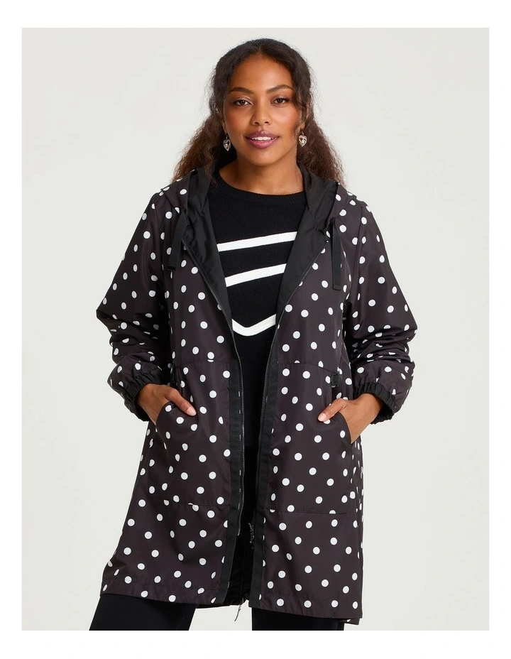 Reversible Shower Resist Mia Polka Dot Jacket in Black image 1