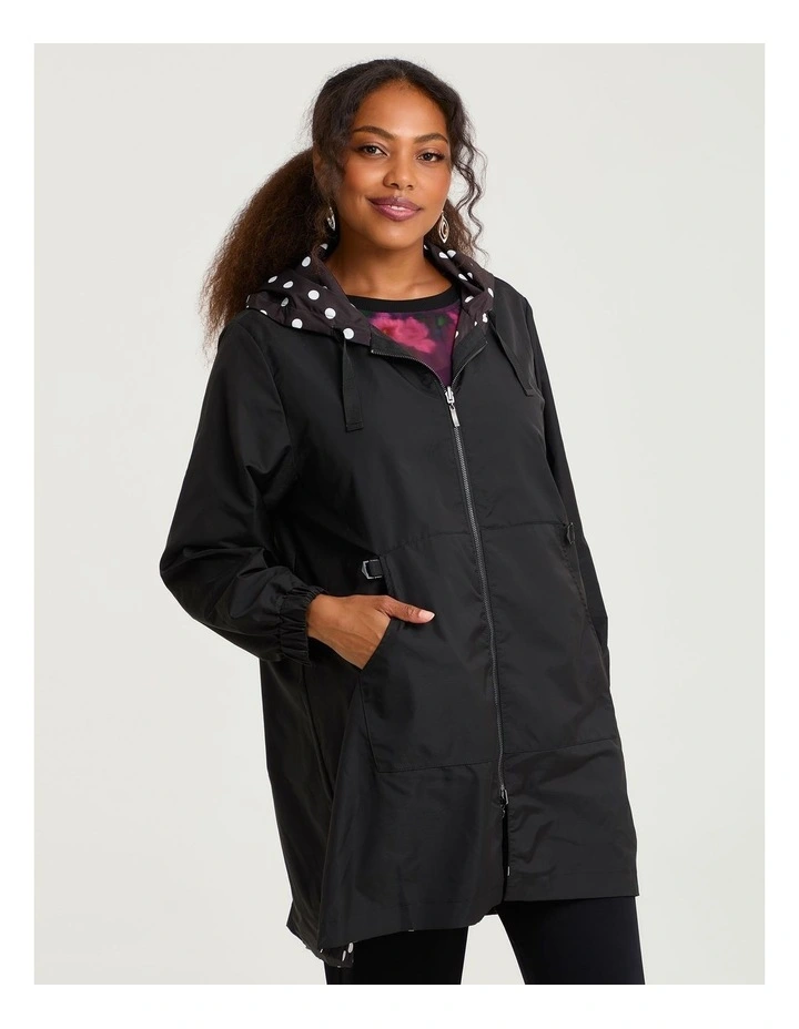 Reversible Shower Resist Mia Polka Dot Jacket in Black image 2