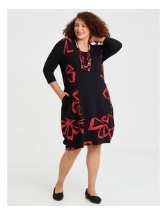 Rhapsody Spliced Natural Dress in Black Print