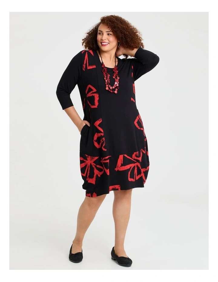 Rhapsody Spliced Natural Dress in Black Print image 1