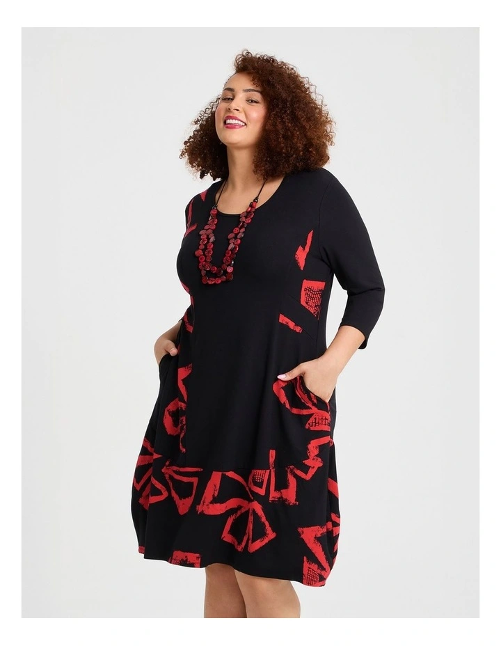 Rhapsody Spliced Natural Dress in Black Print image 3