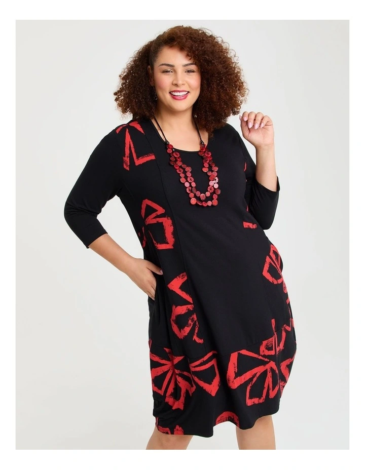 Rhapsody Spliced Natural Dress in Black Print image 4