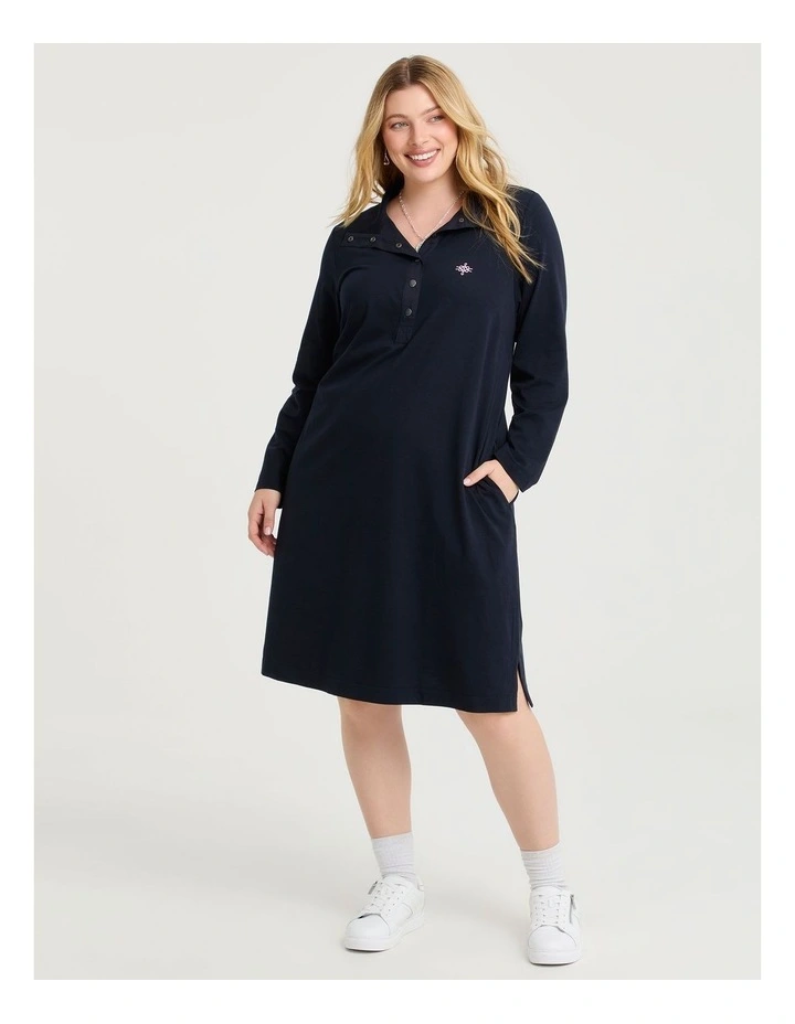 Cotton Long Sleeve Polo Dress Navy image 1
