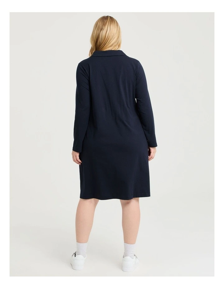 Cotton Long Sleeve Polo Dress Navy image 2