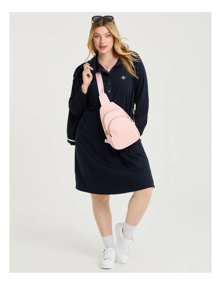 Cotton Long Sleeve Polo Dress Navy image 4