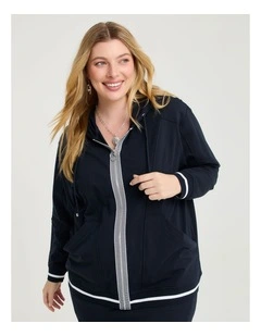 Tipping Trim Zip Thru Hoodie Navy
