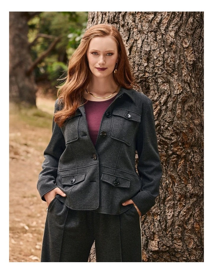 Houndstooth Patch Pocket Jacket in Charcoal/black image 5