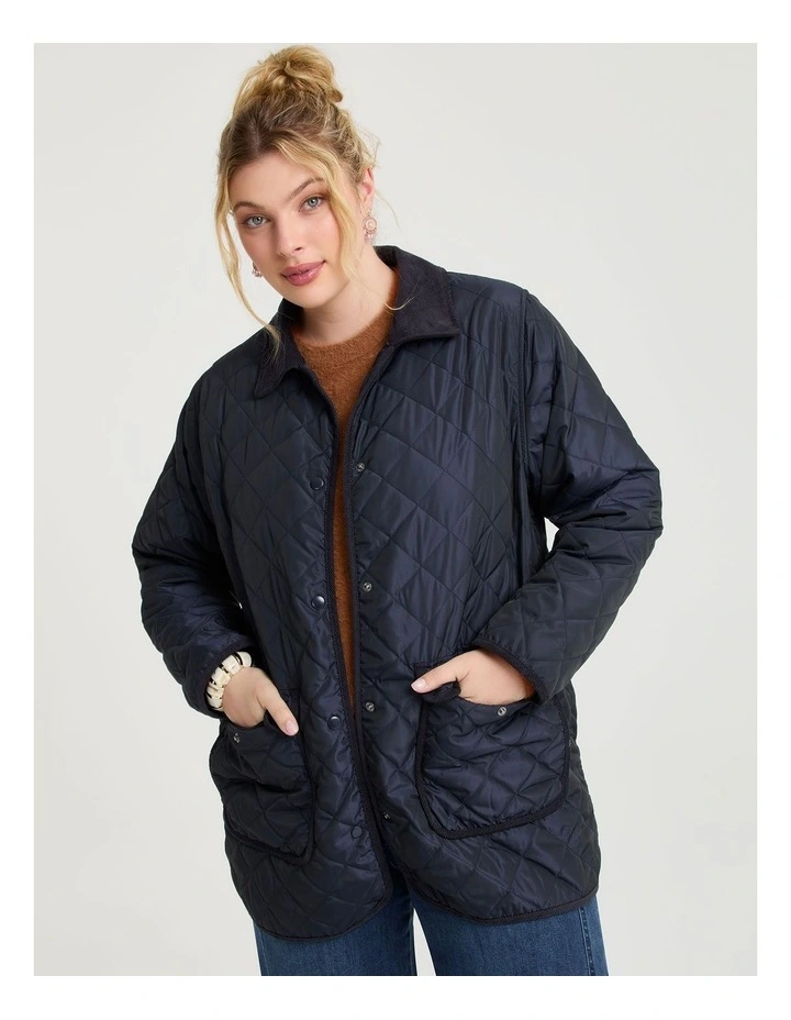 Quilted Cord Trim Barn Jacket in Navy image 1