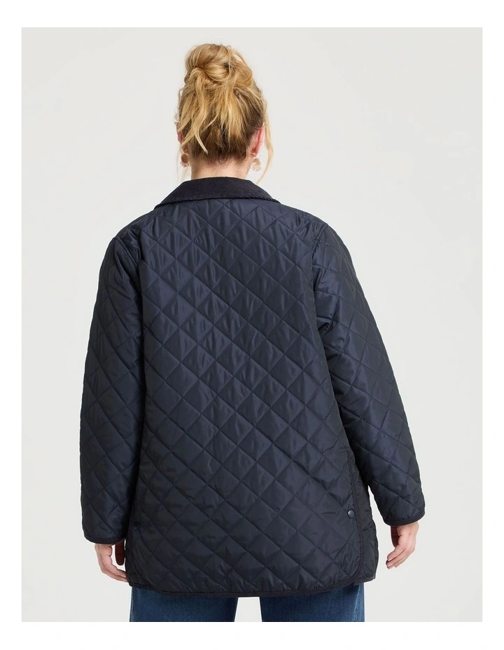 Quilted Cord Trim Barn Jacket in Navy image 2