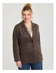 Faux Suede Relaxed Blazer in Chocolate