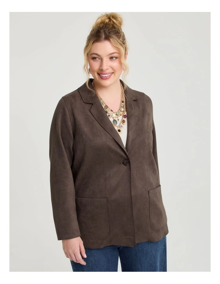 Faux Suede Relaxed Blazer in Chocolate image 1