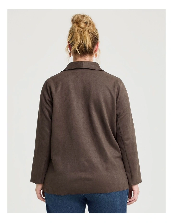 Faux Suede Relaxed Blazer in Chocolate image 2