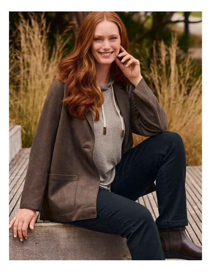 Faux Suede Relaxed Blazer in Chocolate image 4