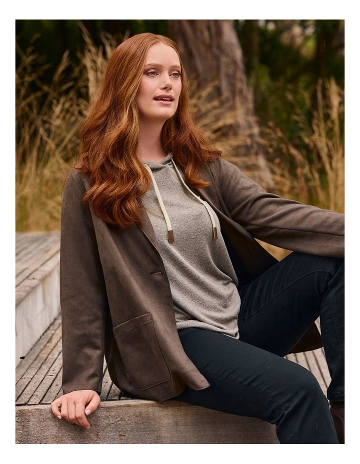 Faux Suede Relaxed Blazer in Chocolate image 5