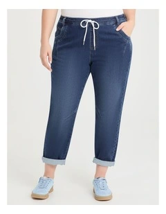 Denim Drawstring Jogger in Mid Ink