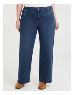 Curved Seam Wide Leg Jean in Mid Blue