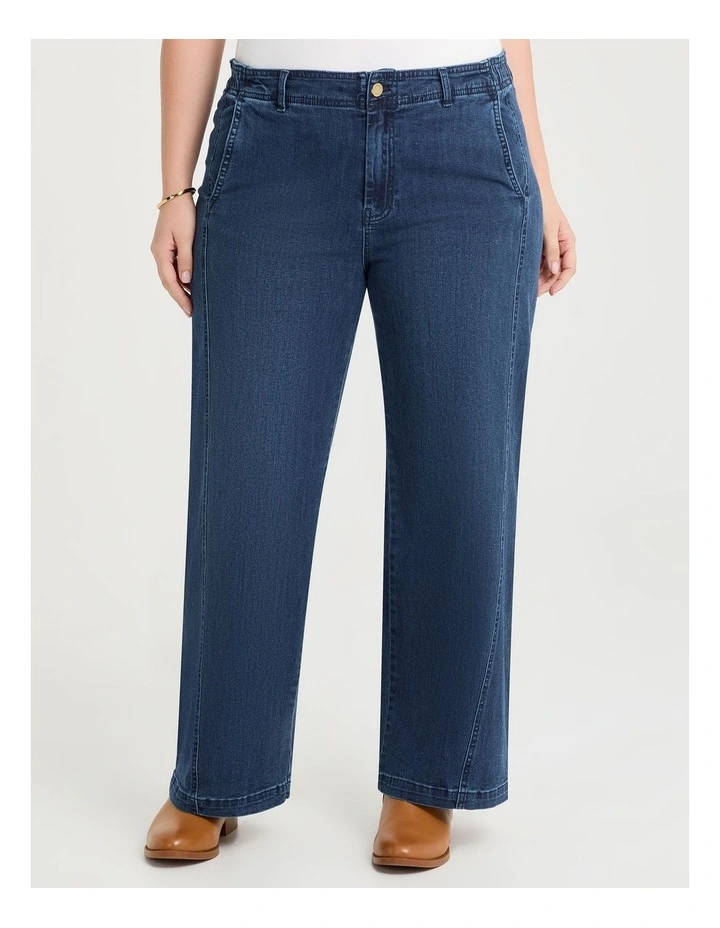 Curved Seam Wide Leg Jean in Mid Blue image 1