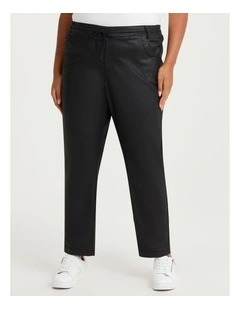 Coated Denim Drawstring Jogger in Black