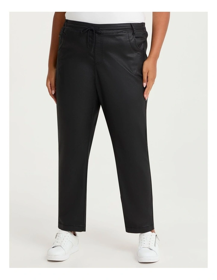 Coated Denim Drawstring Jogger in Black image 1