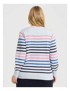 Lurex Stripe Crew Neck Jumper Grey Marle/multi