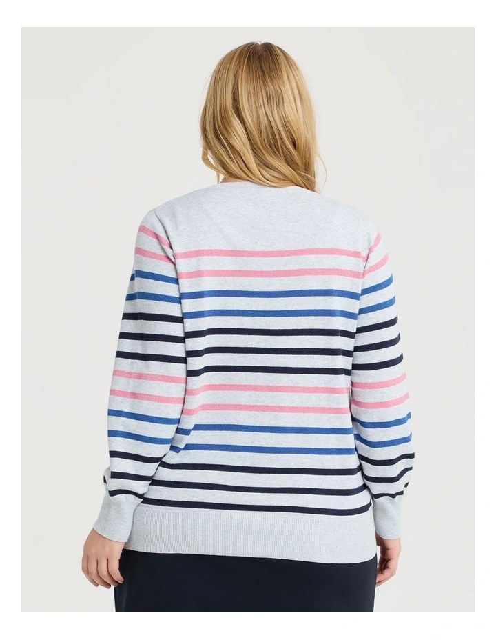 Lurex Stripe Crew Neck Jumper Grey Marle/multi image 1